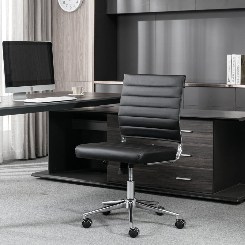 Chloe Commercial Wide Mid-Back Padded Upholstered Armless Stationary Task Office Chair with Adjustable Height, Swivel Function, Frame